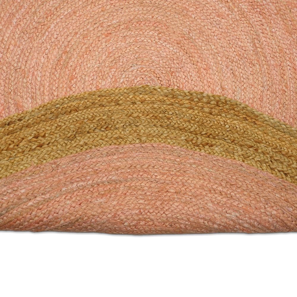 Handcrafted Round Braided Jute Rug with Soft Pink Center