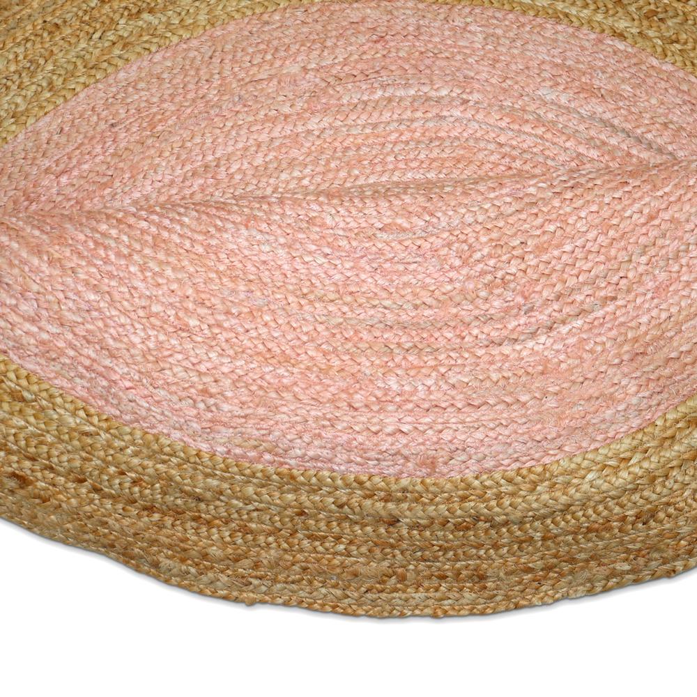 Handcrafted Round Braided Jute Rug with Soft Pink Center