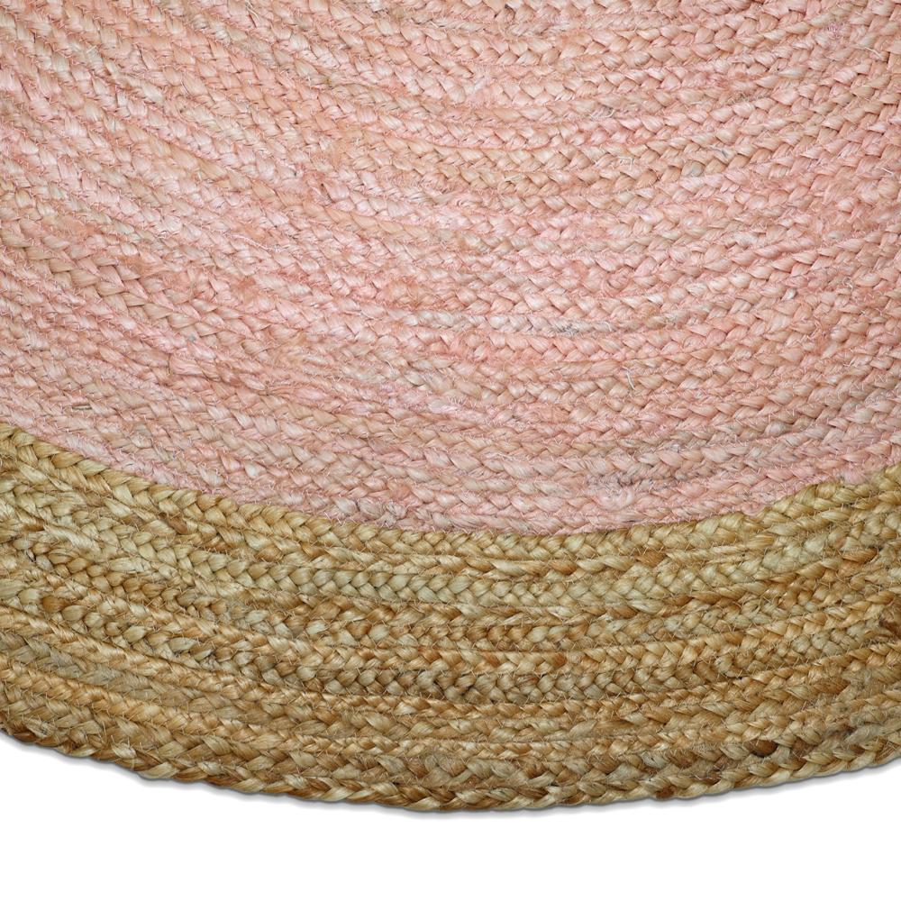 Handcrafted Round Braided Jute Rug with Soft Pink Center