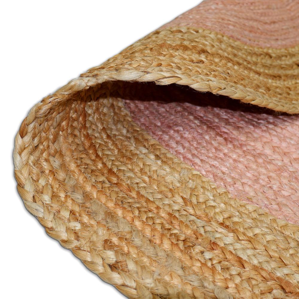 Handcrafted Round Braided Jute Rug with Soft Pink Center