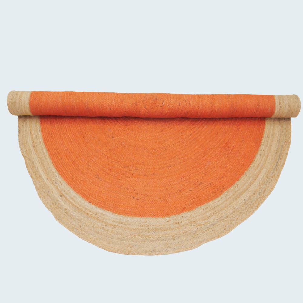 Handcrafted Round Braided Jute Rug with Vibrant Orange Center