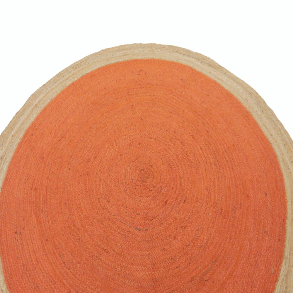 Handcrafted Round Braided Jute Rug with Vibrant Orange Center