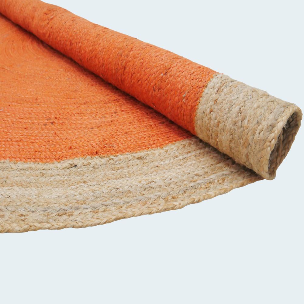 Handcrafted Round Braided Jute Rug with Vibrant Orange Center