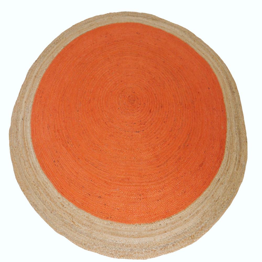 Handcrafted Round Braided Jute Rug with Vibrant Orange Center