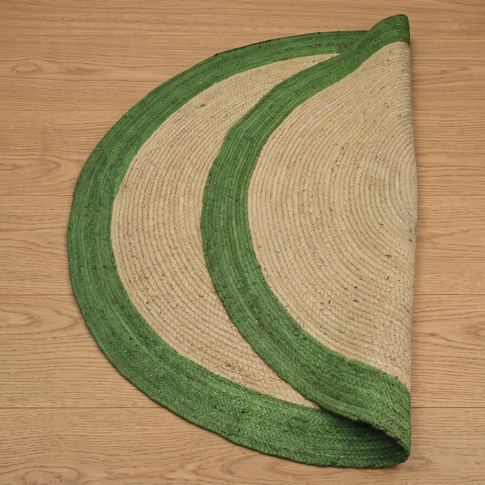 Handcrafted Round Braided Natural Jute Rug with Green Border