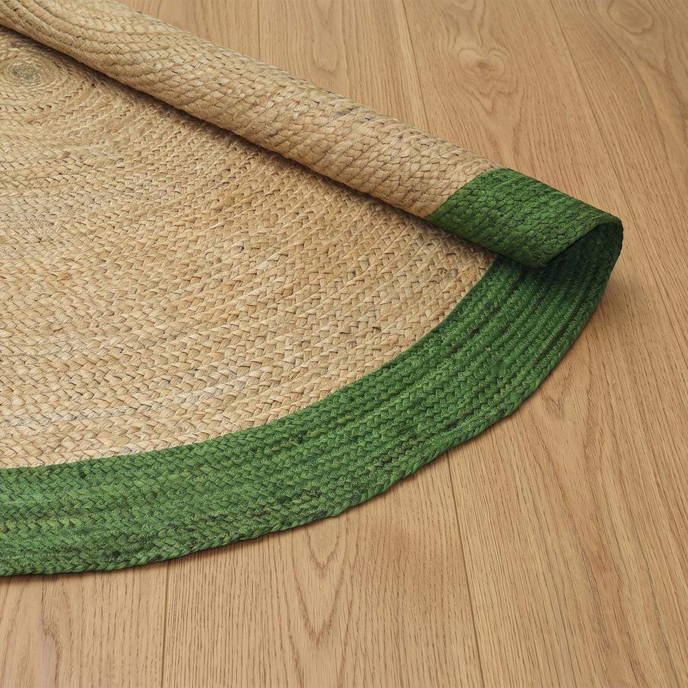 Handcrafted Round Braided Natural Jute Rug with Green Border