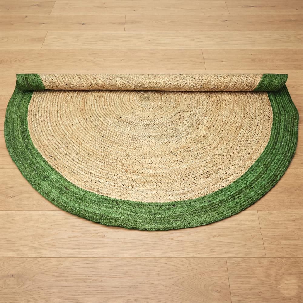 Handcrafted Round Braided Natural Jute Rug with Green Border