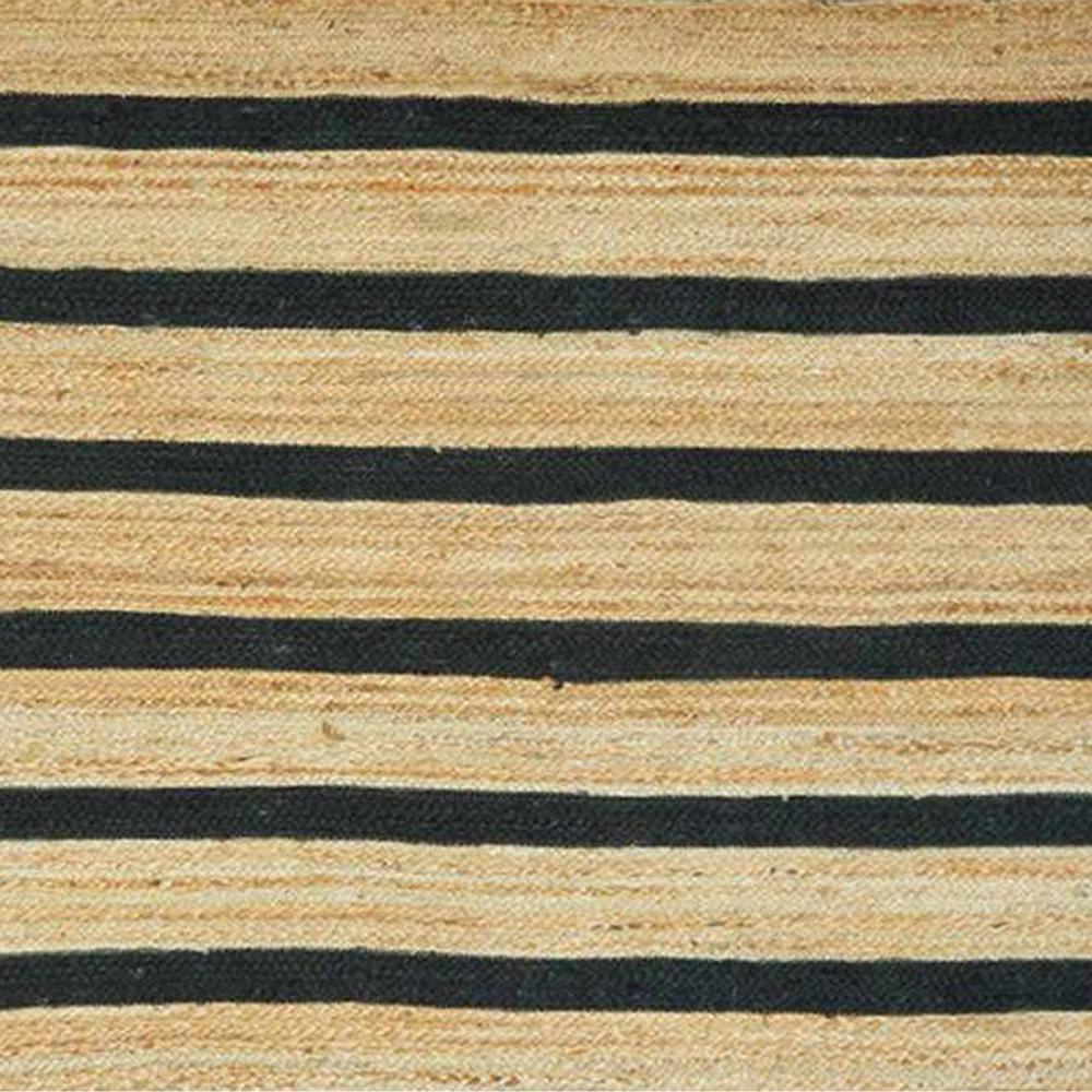 Handcrafted Rectangular Braided Jute Rug with Black Stripes