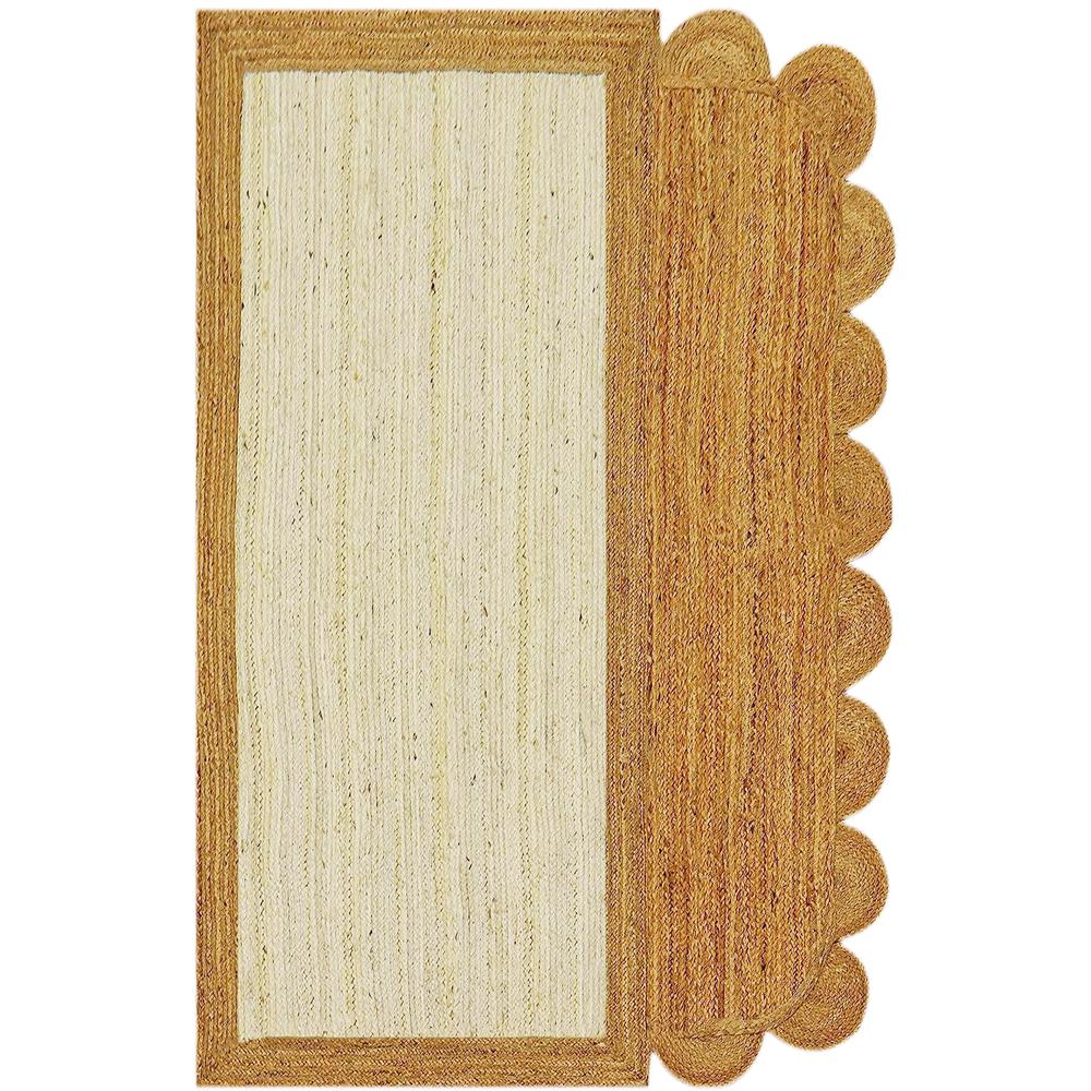 Handcrafted Half-Scalloped Natural and Ivory Jute Runner Rug