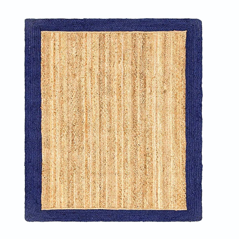Handmade Natural Jute Area Rug with Blue Border