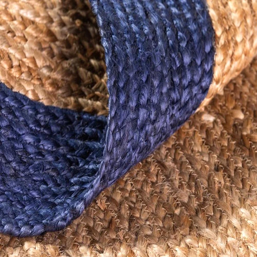 Handmade Natural Jute Area Rug with Blue Border