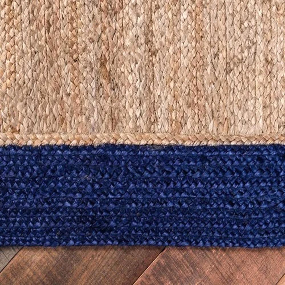 Handmade Natural Jute Area Rug with Blue Border