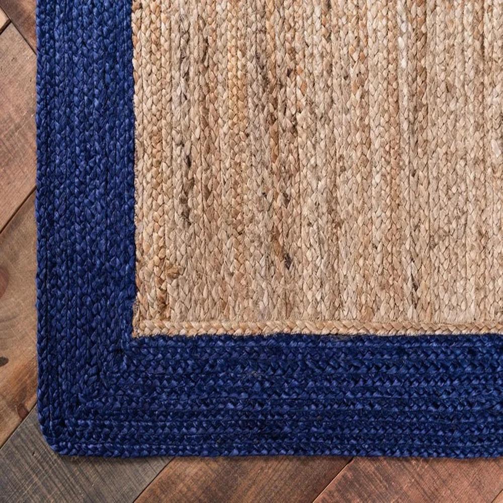 Handmade Natural Jute Area Rug with Blue Border