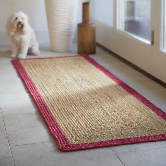 Handmade Natural Jute Runner Rug with Vibrant Pink Border