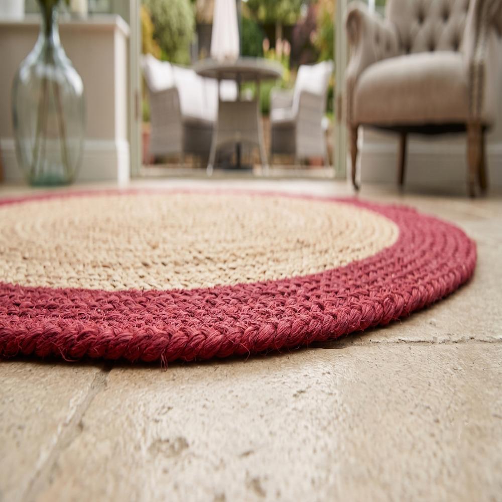 Handmade Natural Jute Runner Rug with Vibrant Pink Border