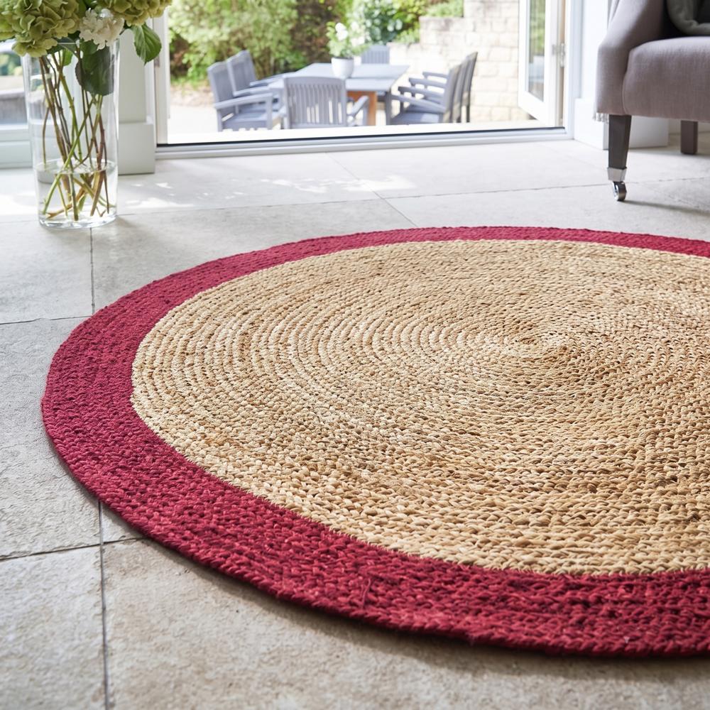 Handmade Natural Jute Runner Rug with Vibrant Pink Border