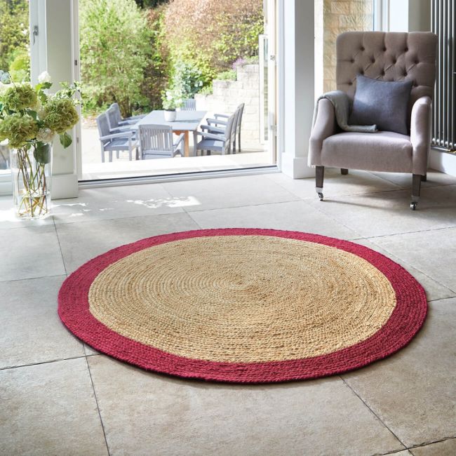 Handmade Natural Jute Runner Rug with Vibrant Pink Border