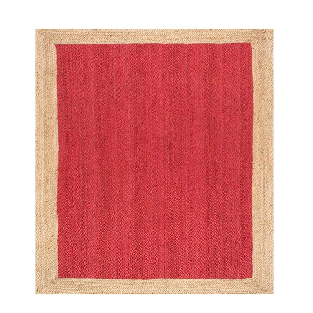 Handmade Red Jute Area Rug with Natural Border