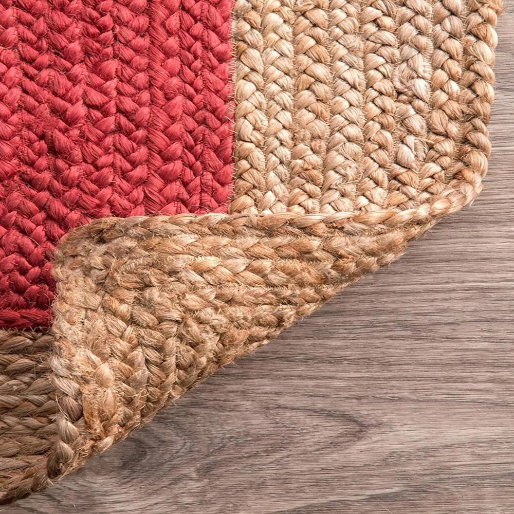 Handmade Red Jute Area Rug with Natural Border