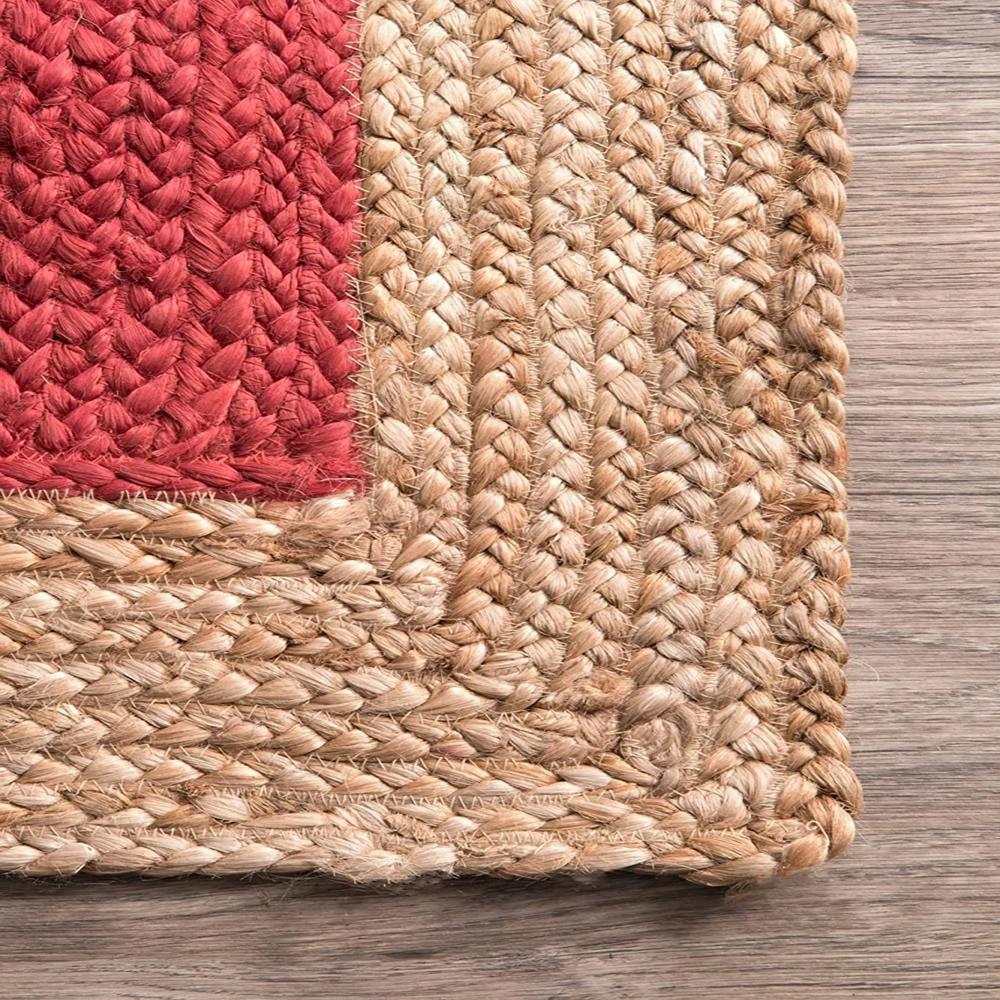 Handmade Red Jute Area Rug with Natural Border