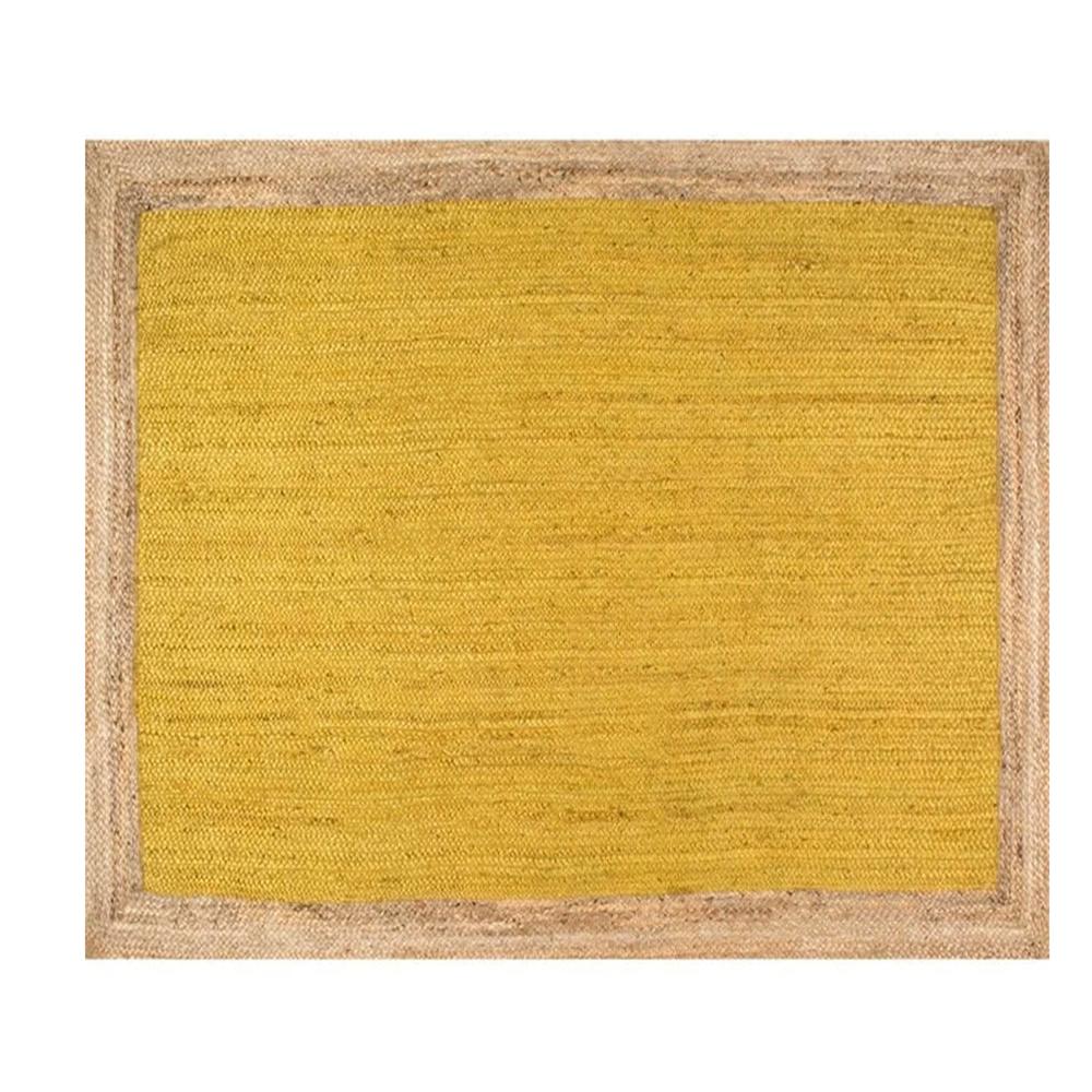 Handmade Yellow Jute Area Rug with Natural Border