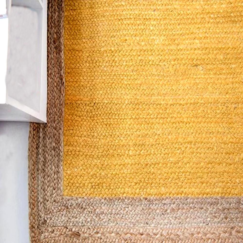 Handmade Yellow Jute Area Rug with Natural Border