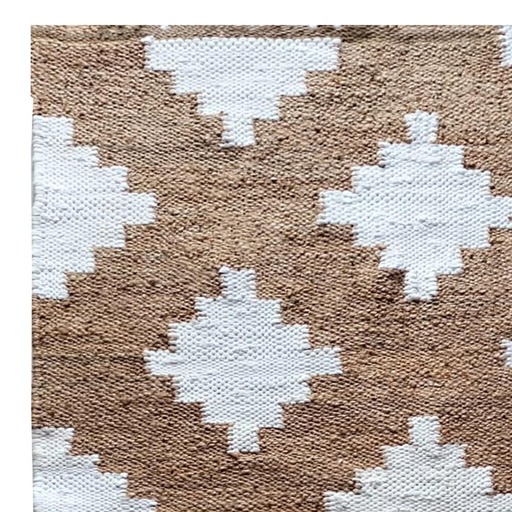 Handmade Geometric Diamond Jute Rug with White Motif Accent