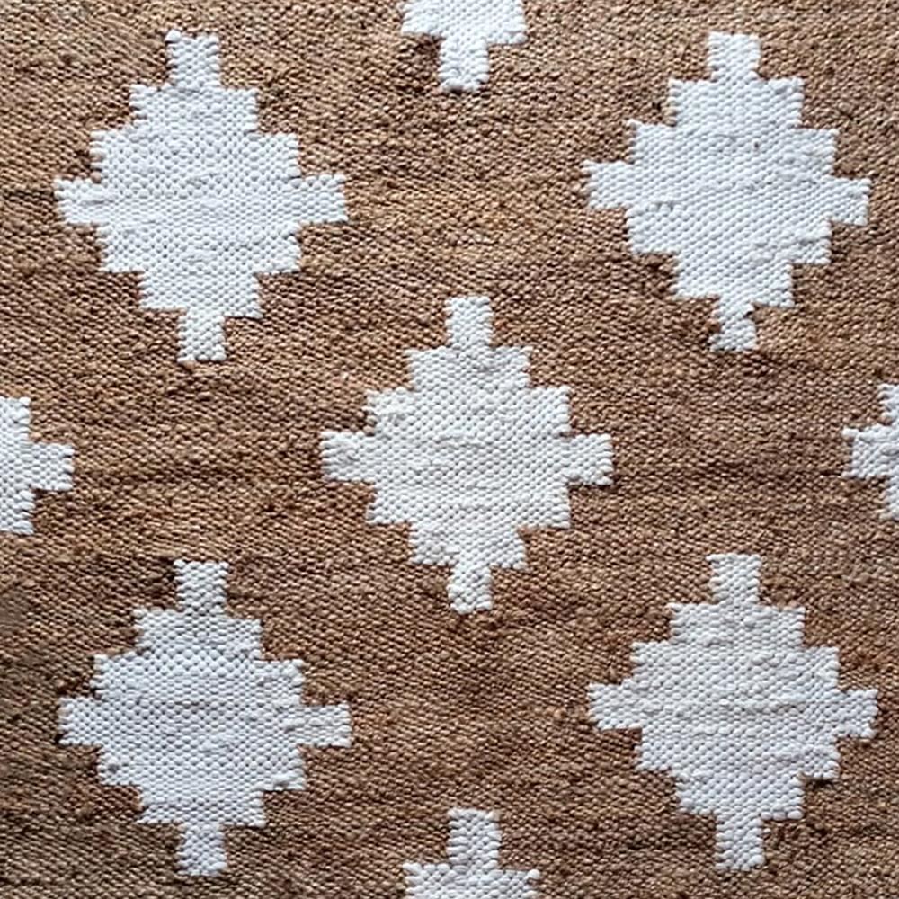 Handmade Geometric Diamond Jute Rug with White Motif Accent