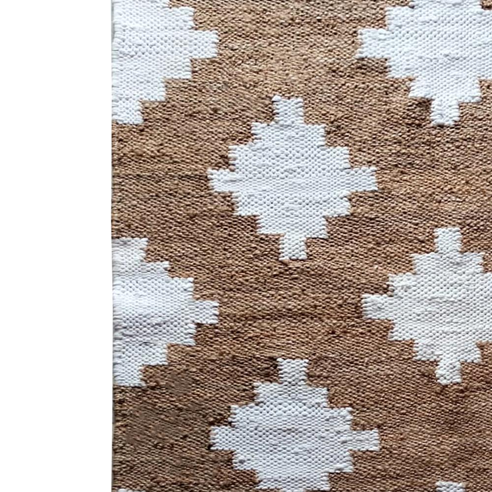 Handmade Geometric Diamond Jute Rug with White Motif Accent