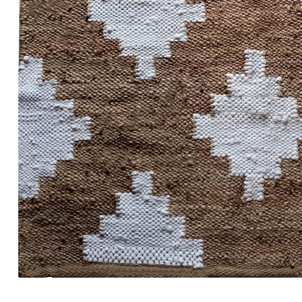 Handmade Geometric Diamond Jute Rug with White Motif Accent