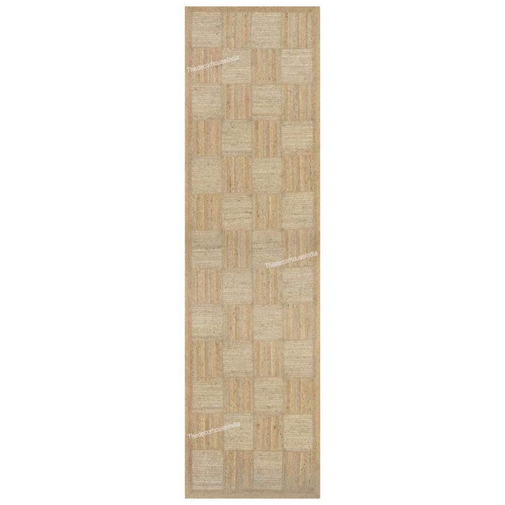 Handmade Checkerboard Jute Area Rug with Natural Tone-on-Tone Pattern 