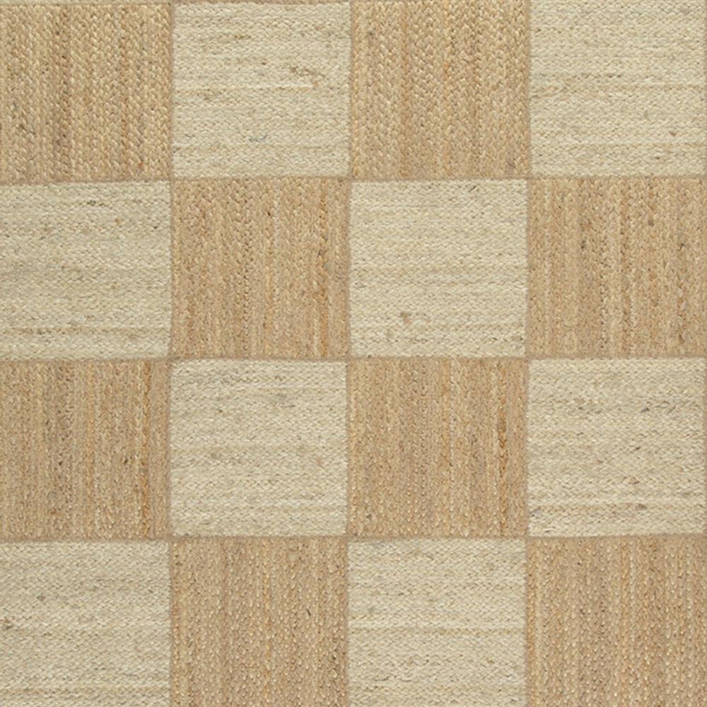 Handmade Checkerboard Jute Area Rug with Natural Tone-on-Tone Pattern 