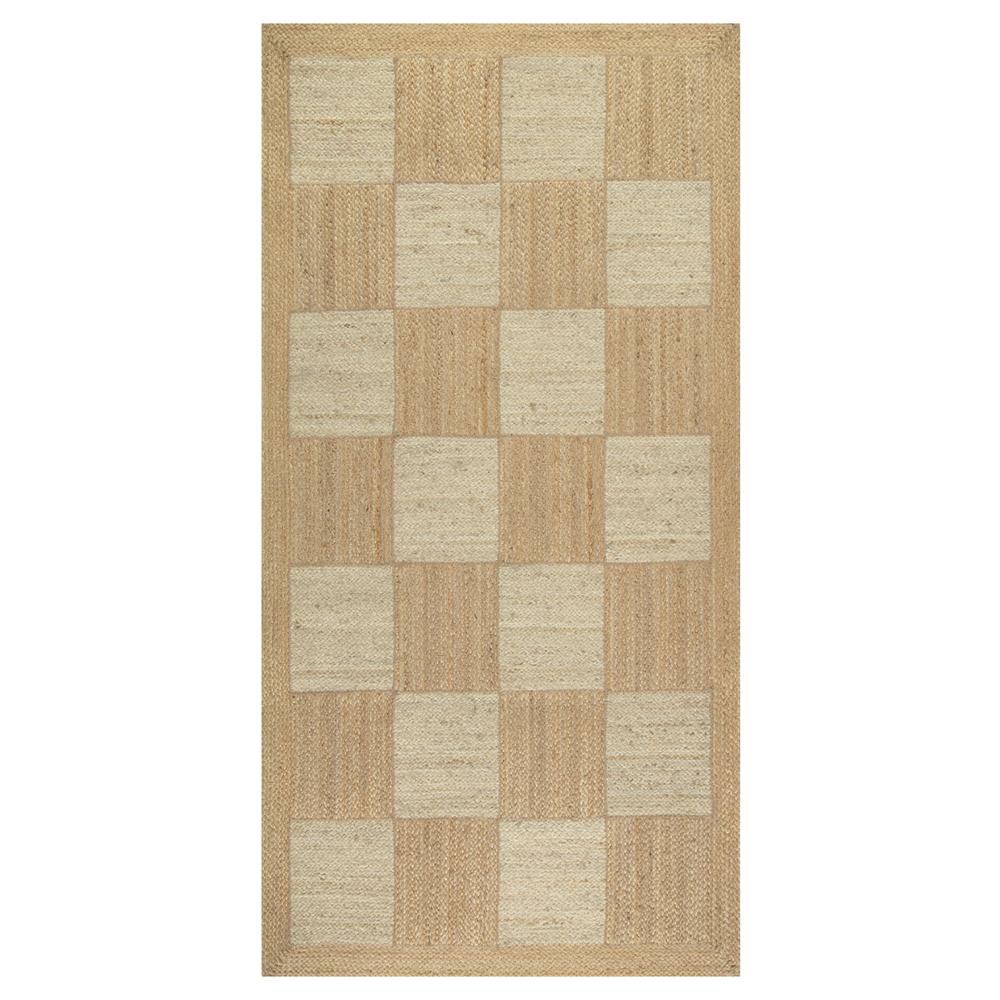 Handmade Checkerboard Jute Area Rug with Natural Tone-on-Tone Pattern 