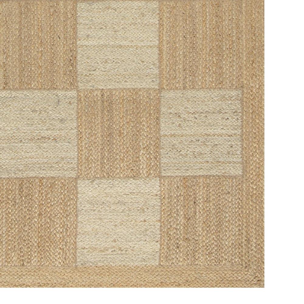 Handmade Checkerboard Jute Area Rug with Natural Tone-on-Tone Pattern 
