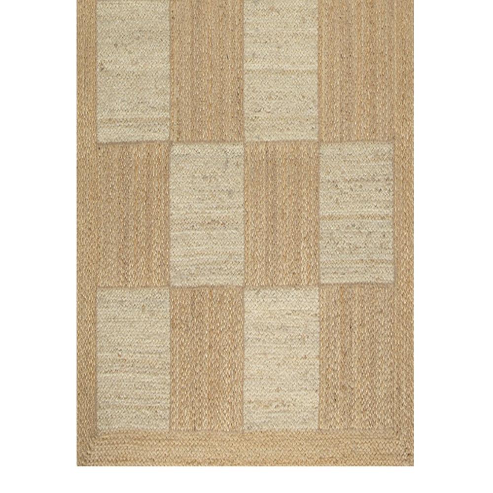 Handmade Checkerboard Jute Area Rug with Natural Tone-on-Tone Pattern 