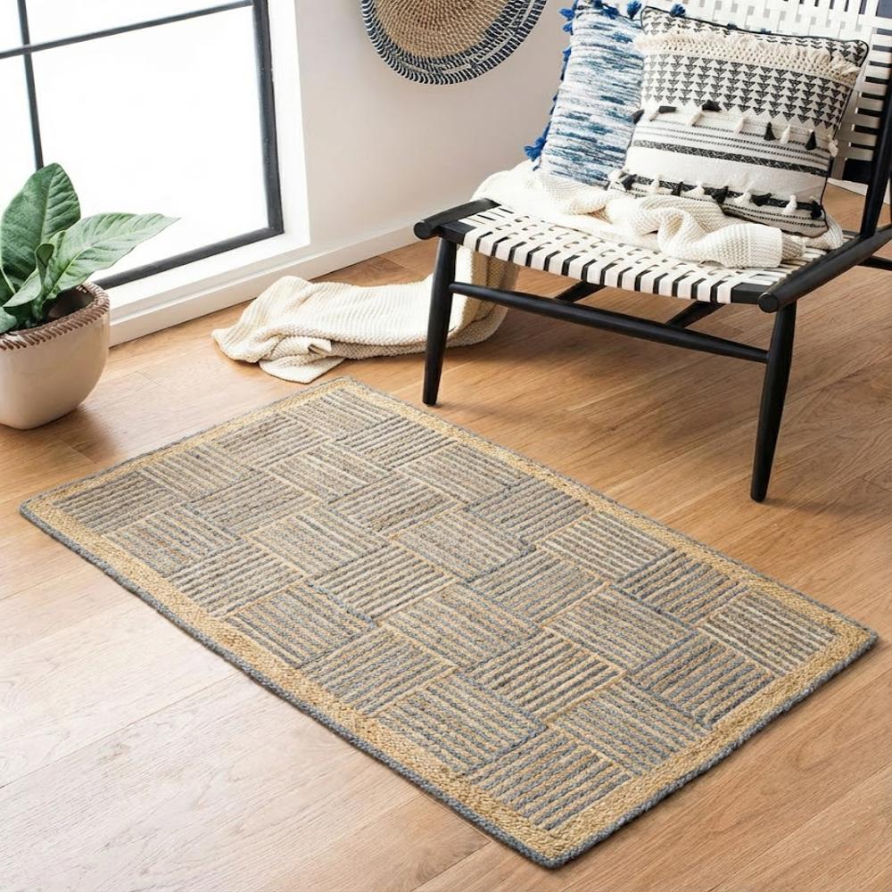 Handmade Geometric Basketweave Jute Area Rug