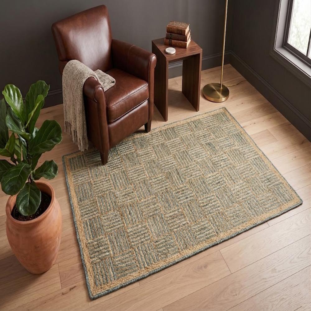 Handmade Geometric Basketweave Jute Area Rug