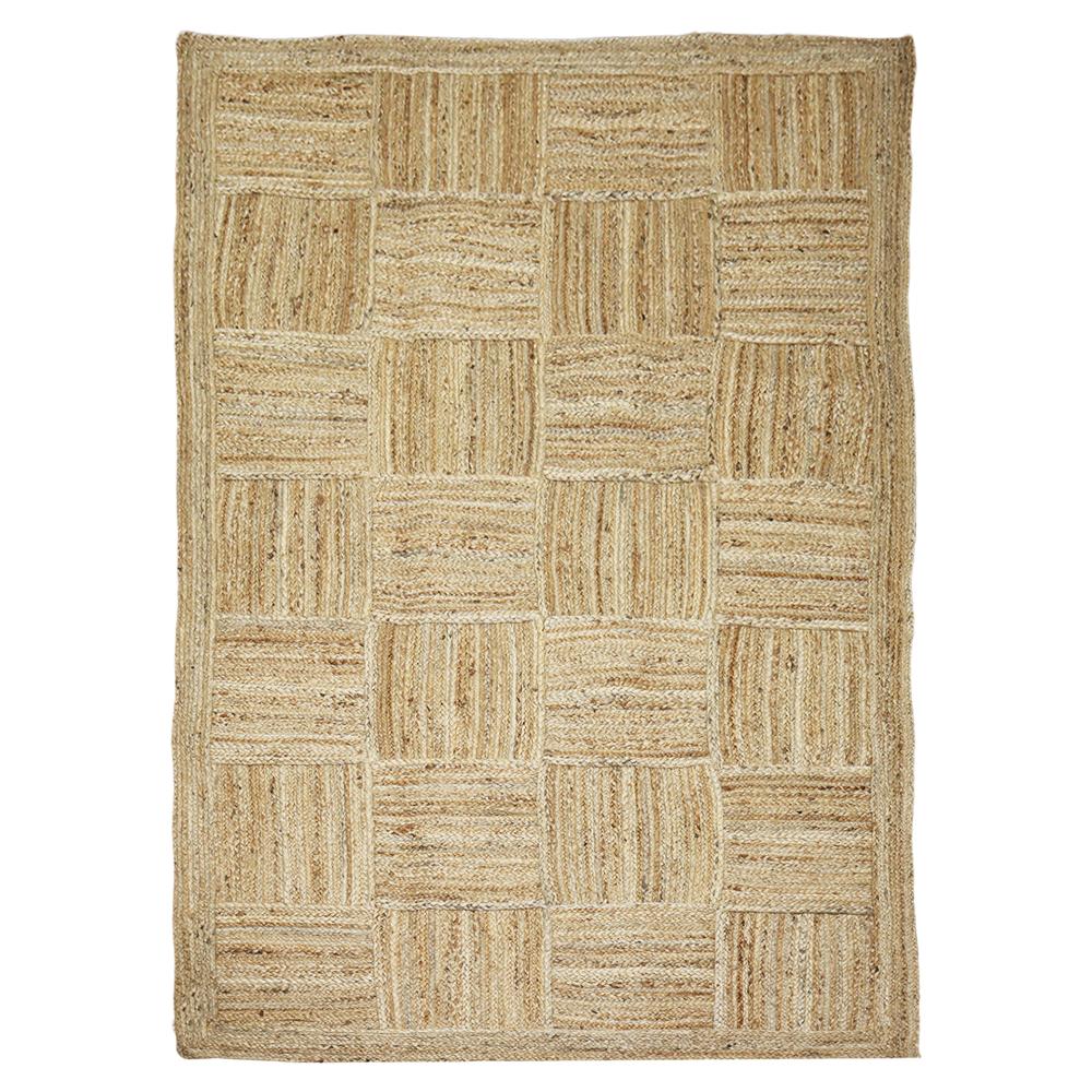 Hand Braided Natural Geometric Patchwork Jute Area Rug