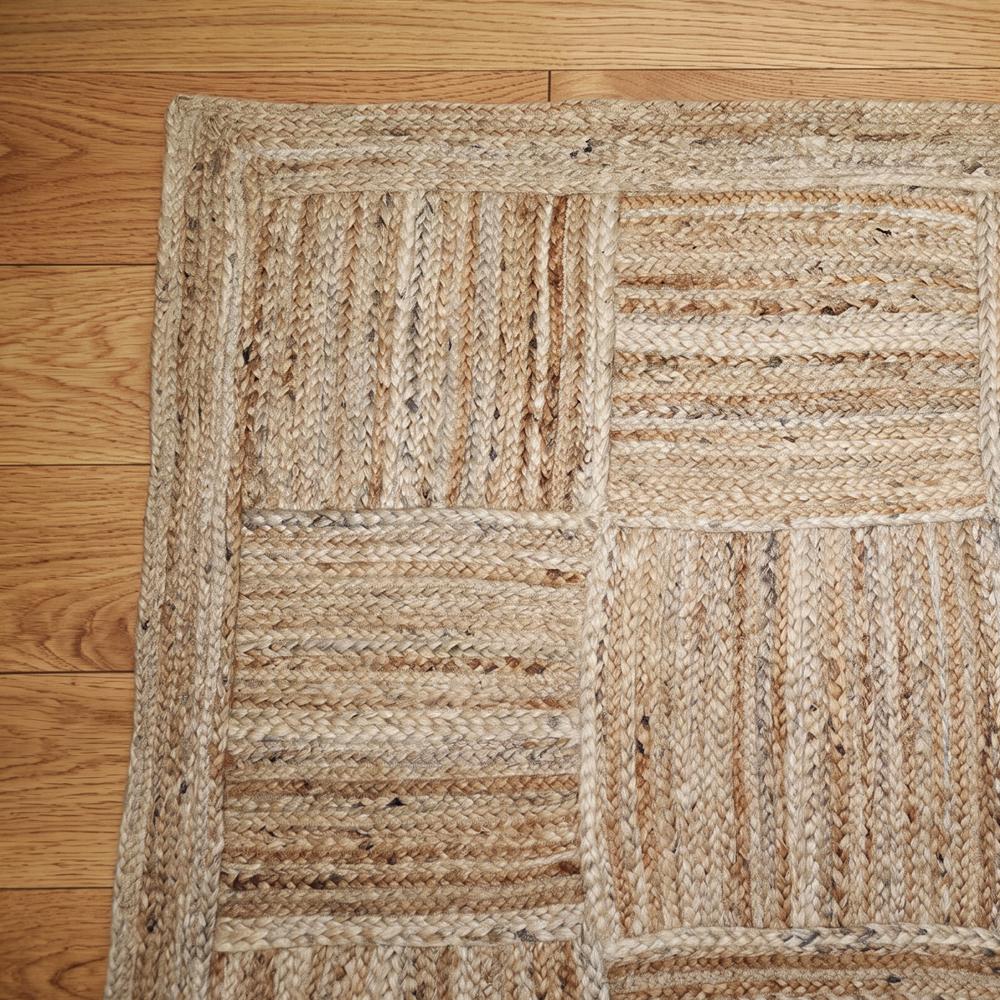 Hand Braided Natural Geometric Patchwork Jute Area Rug