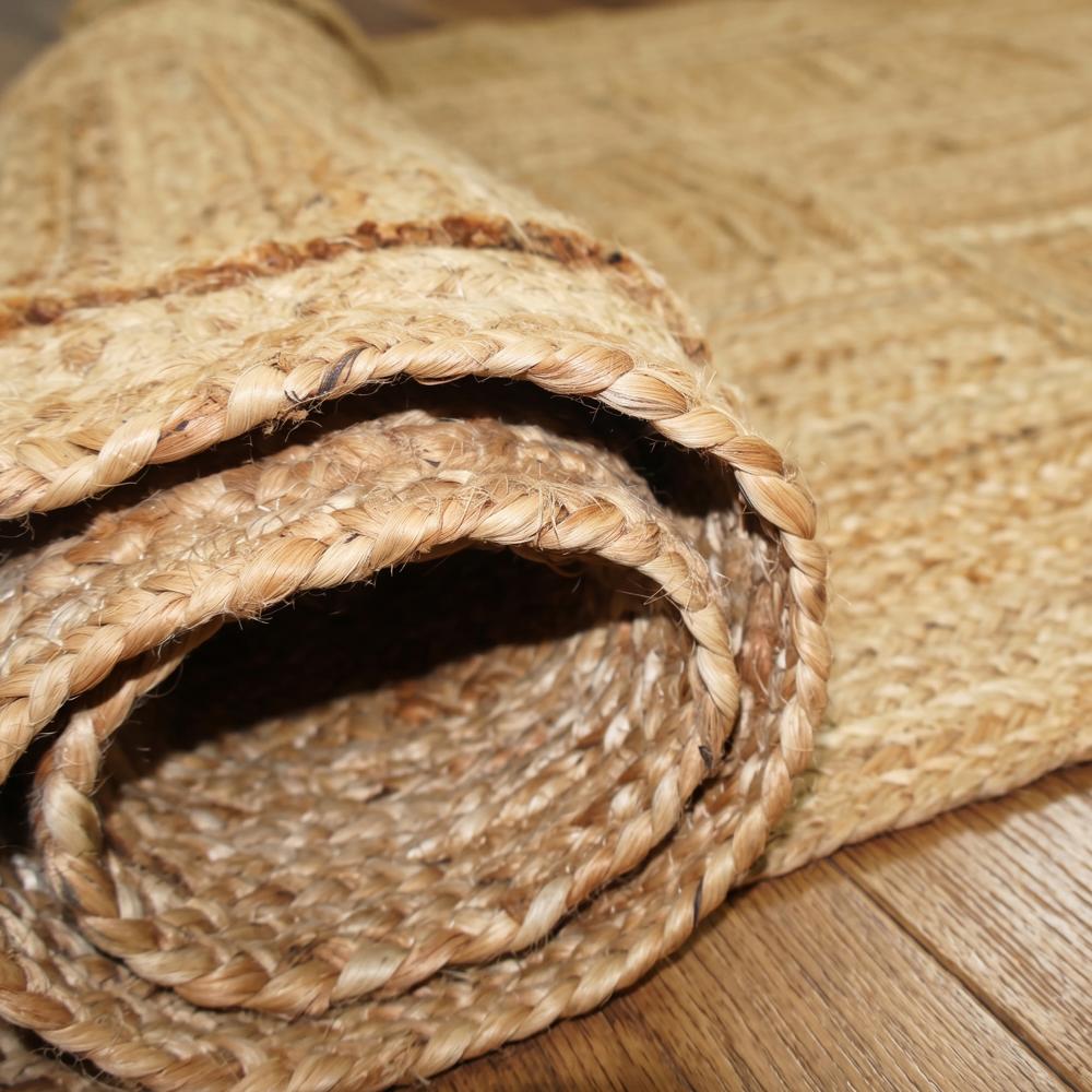 Hand Braided Natural Geometric Patchwork Jute Area Rug
