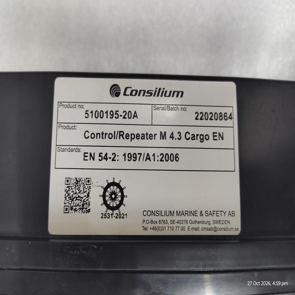 CONSILIUM MARINE FIRE DETECTION SYSTEM CONTROL/REPEATER M 4.3 CARGO EN 5100195-20A