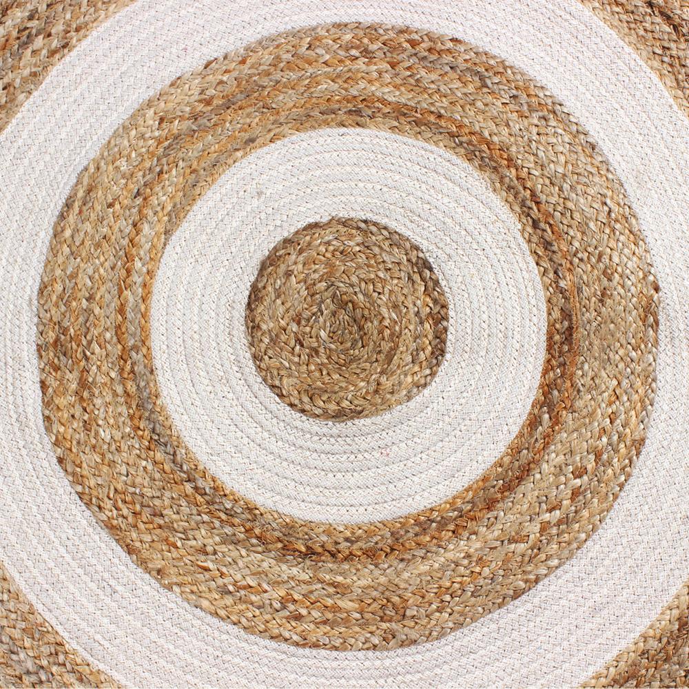 Handmade Concentric Circle Jute Area Rug with White Stripes