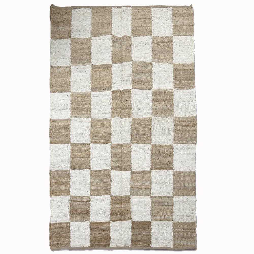 TAITAL Natural & Cream Checkered Jute Rug