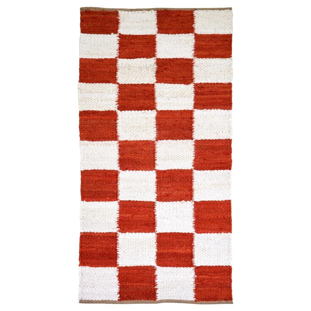 TAITAL Rust Red & Cream Checkered Jute Rug
