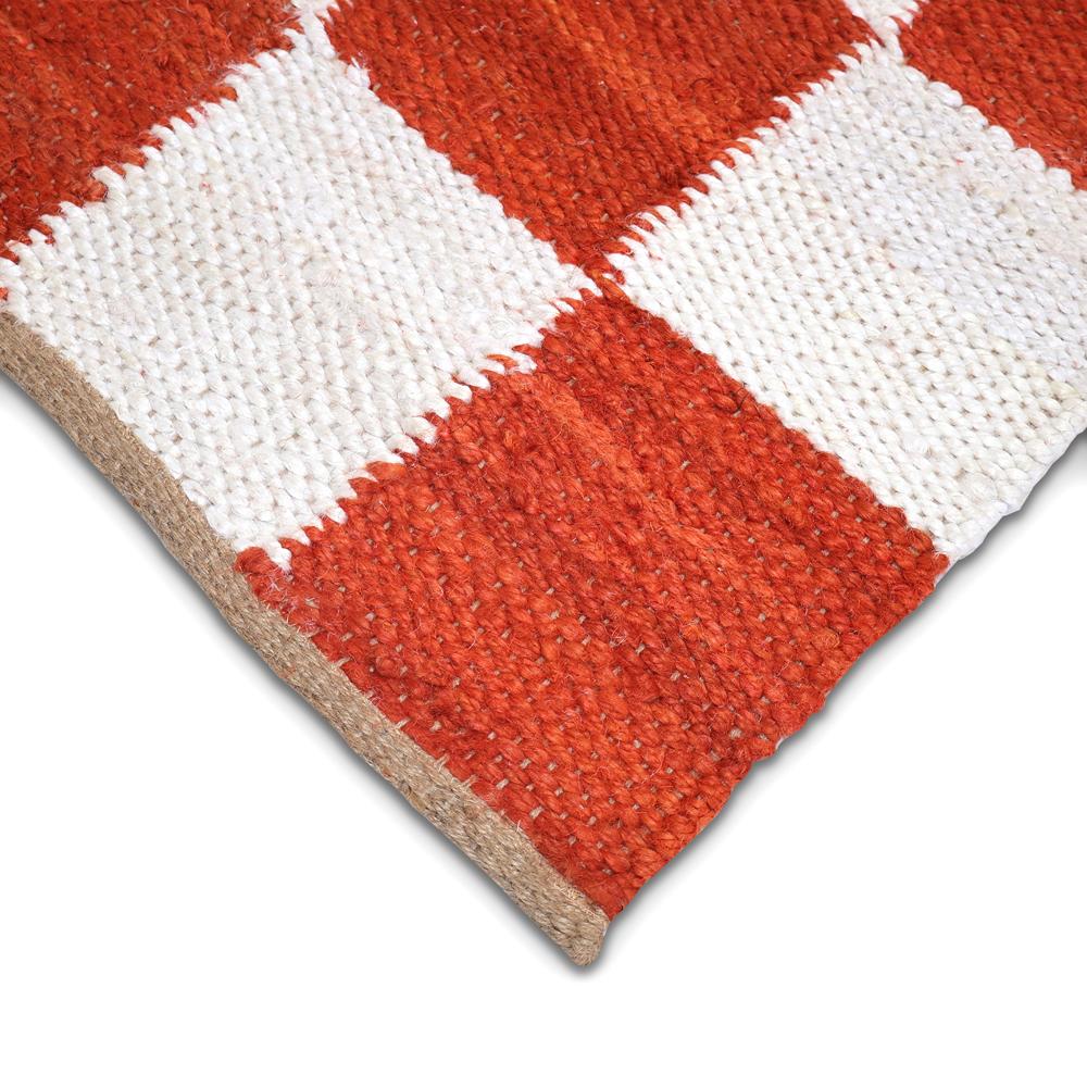 TAITAL Rust Red & Cream Checkered Jute Rug