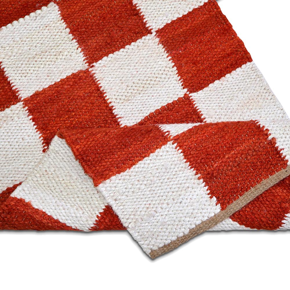 TAITAL Rust Red & Cream Checkered Jute Rug