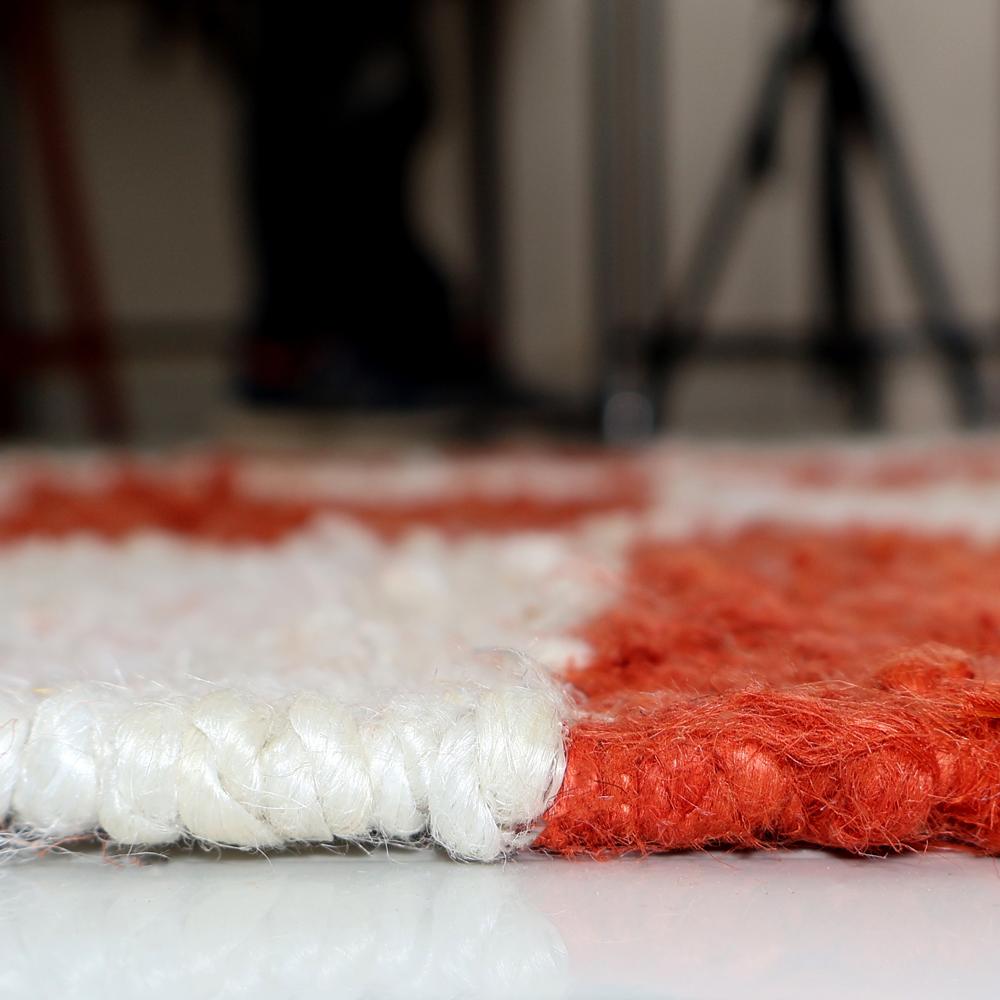 TAITAL Rust Red & Cream Checkered Jute Rug