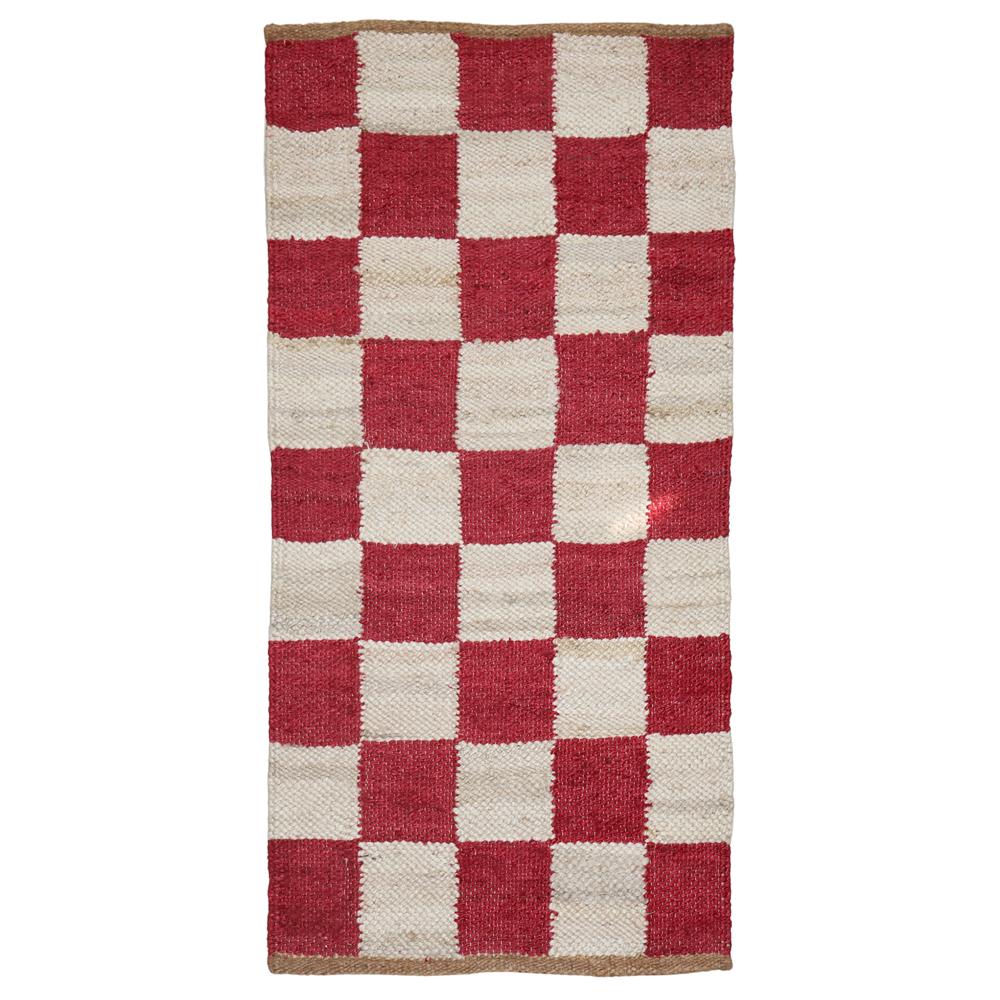 Handmade Pink and White Checkered Jute Area Rug