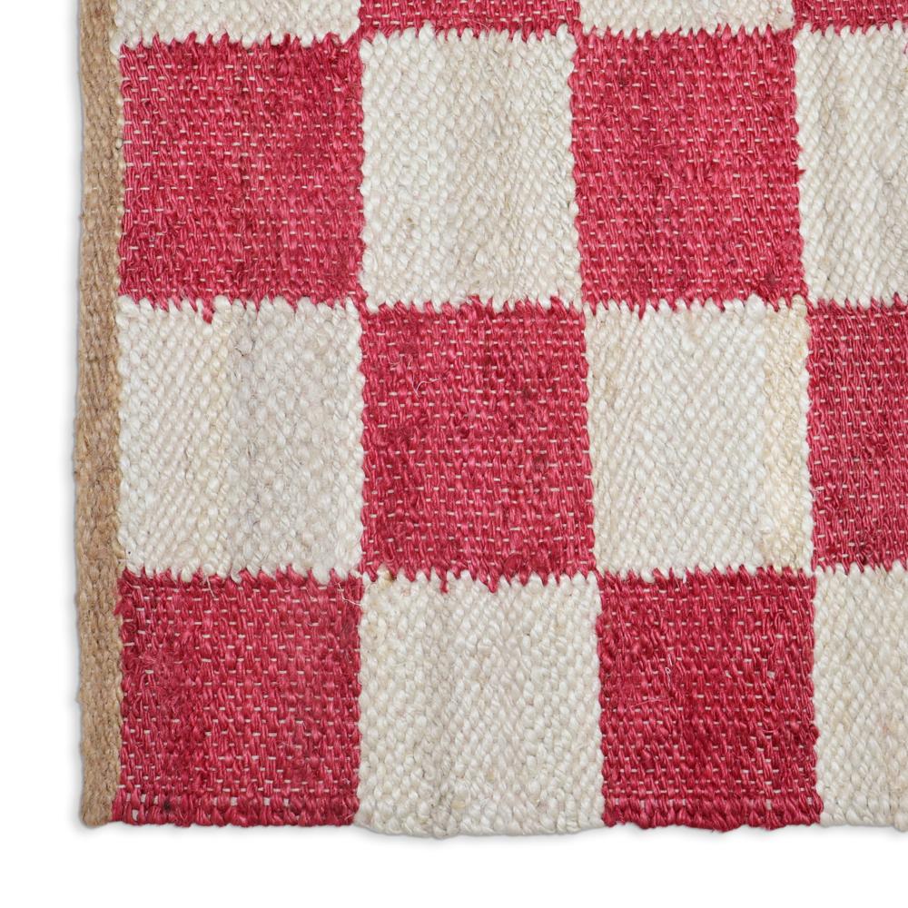 Handmade Pink and White Checkered Jute Area Rug