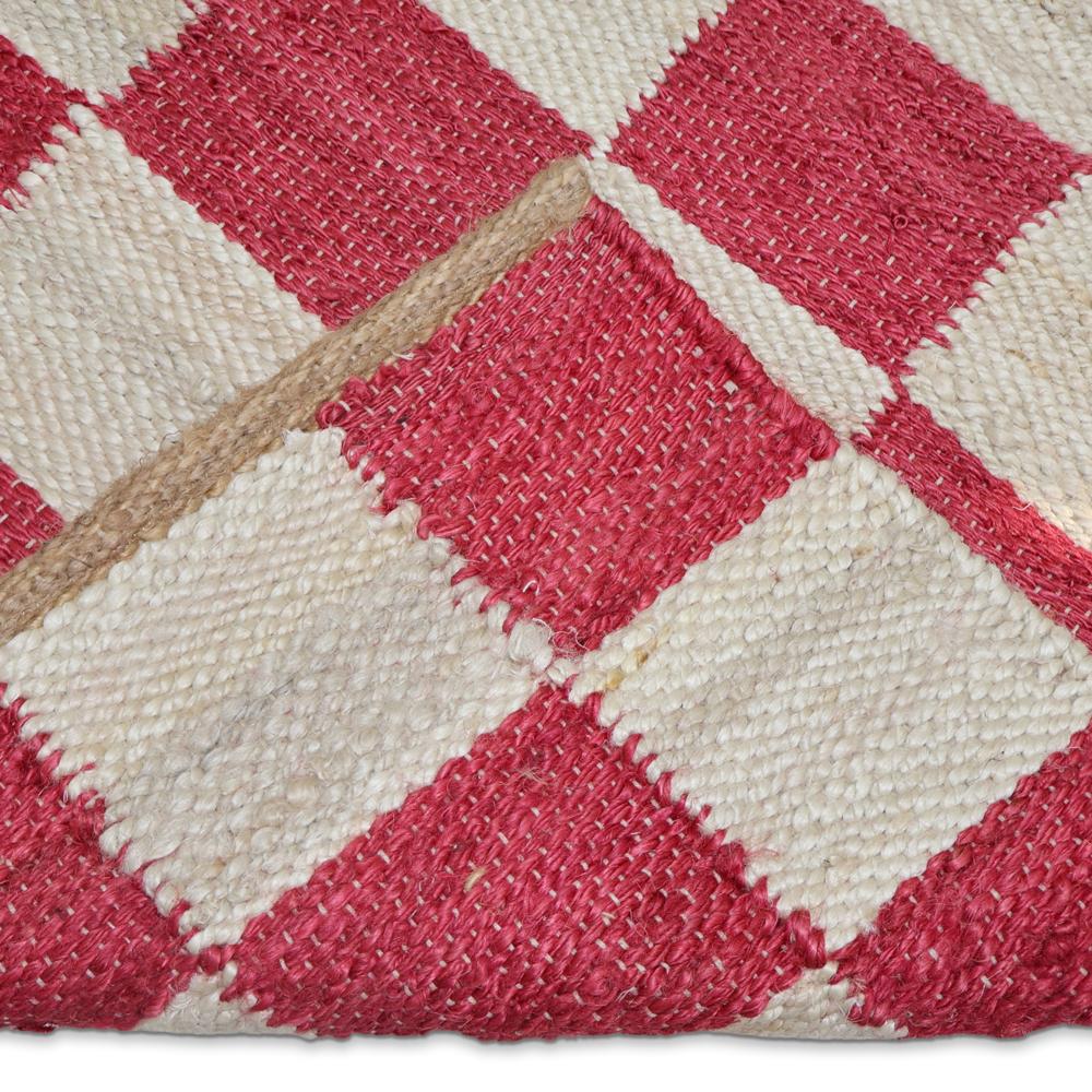 Handmade Pink and White Checkered Jute Area Rug